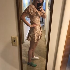 cami angel sleeve faux wrap dress white